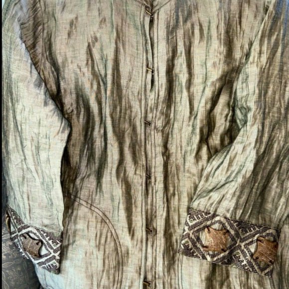 NWOT Metallic Bronze Citron Santa Monica Linen Blend 3/4 Sleeve Blouse/Jacket PL - Picture 6 of 8